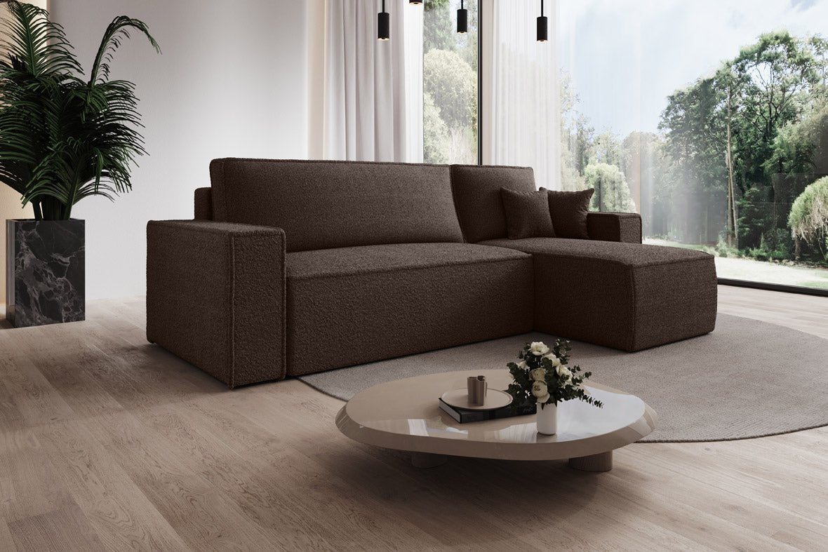 Designer Sofa Lorenzo mat Schlooffunktioun an Stauraum aus Frottee