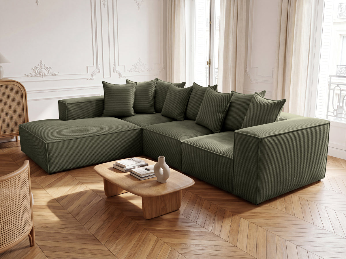 Designer-Ecksofa Largo mat laanger Ottomane aus Cord