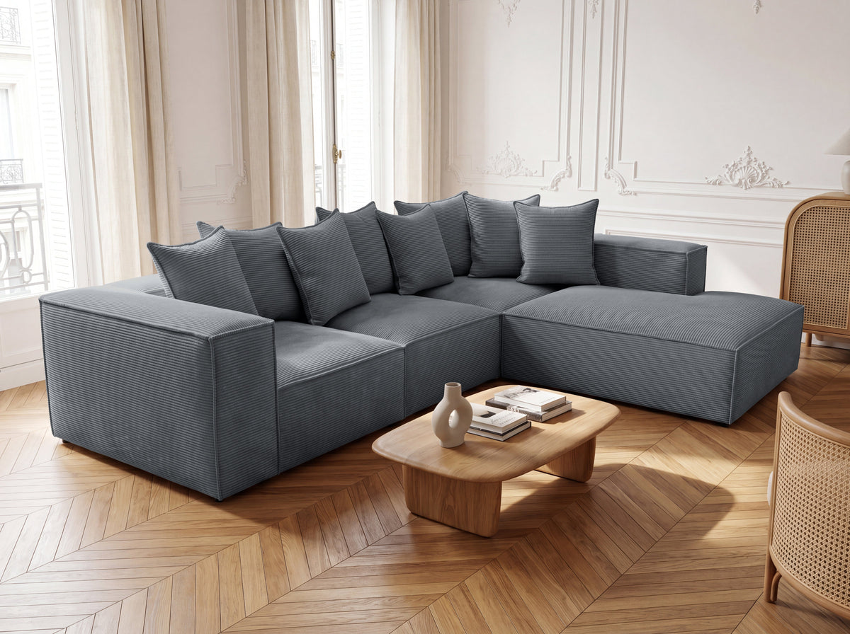 Designer-Ecksofa Largo mat laanger Ottomane aus Cord