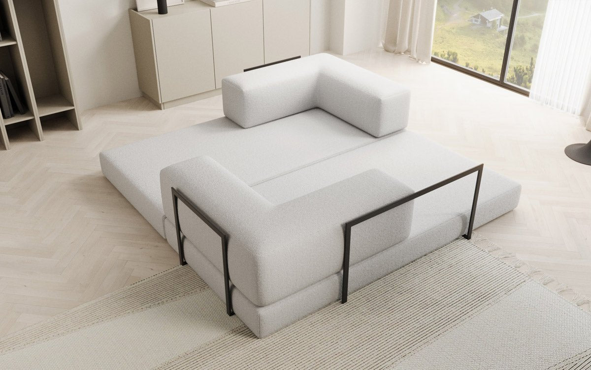 Lazy Spar-Set: 3-Sitzer + Hocker in Bouclé