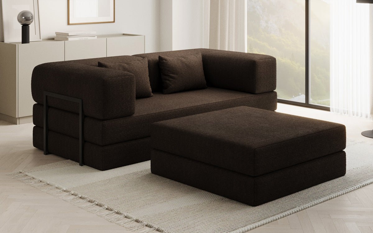 Lazy Spar-Set: 3-Sitzer + Hocker in Bouclé