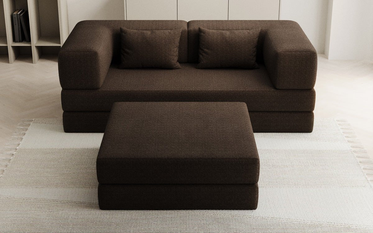 Lazy Spar-Set: 3-Sitzer + Hocker in Bouclé
