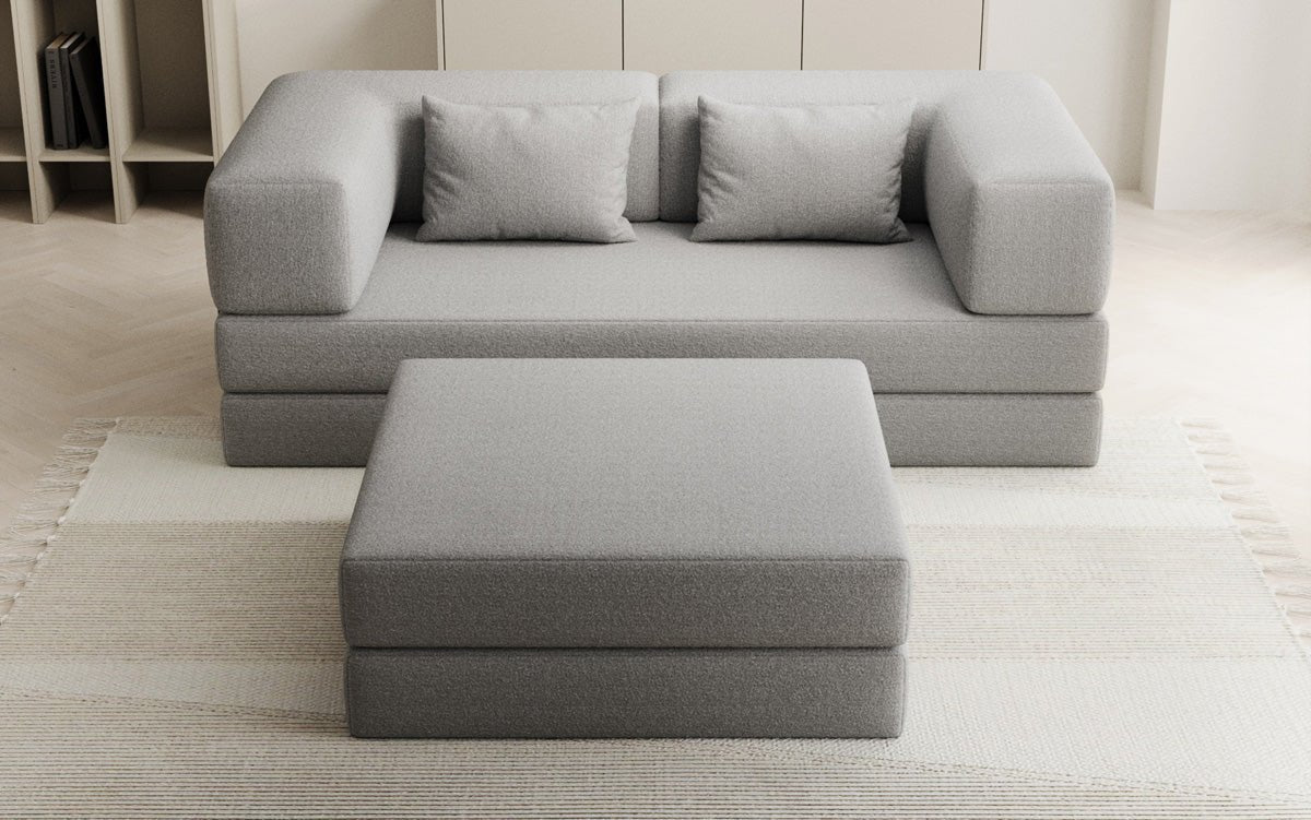 Lazy Spar-Set: 3-Sitzer + Hocker in Bouclé