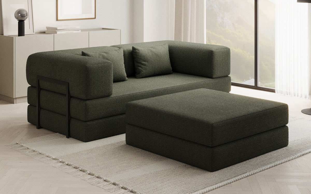Lazy Spar-Set: 3-Sitzer + Hocker in Bouclé