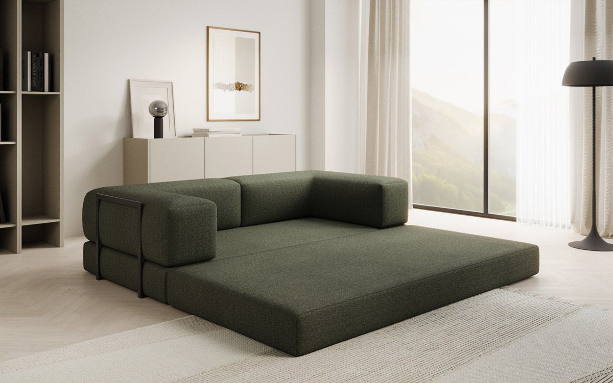 Lazy Spar-Set: 3-Sitzer + Hocker in Bouclé