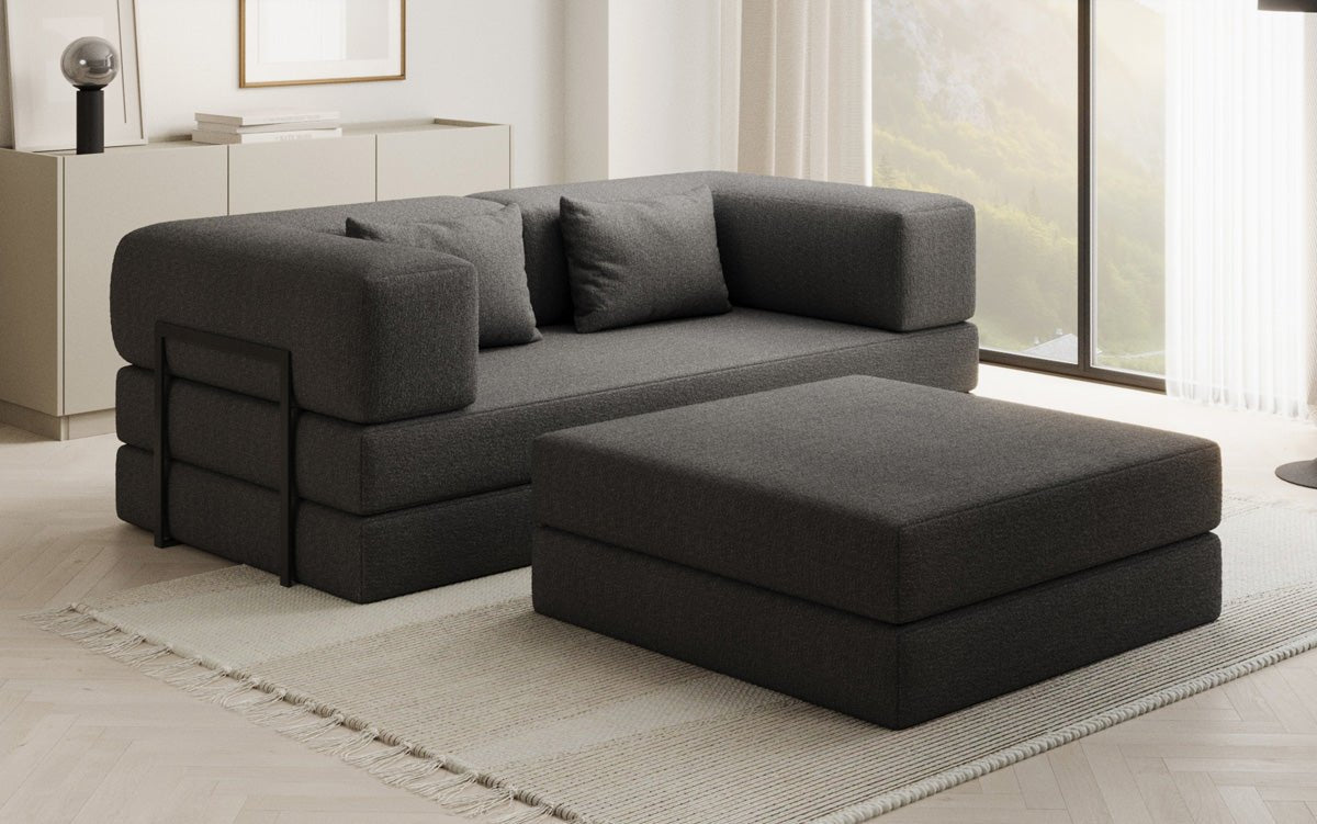 Lazy Spar-Set: 3-Sitzer + Hocker in Bouclé