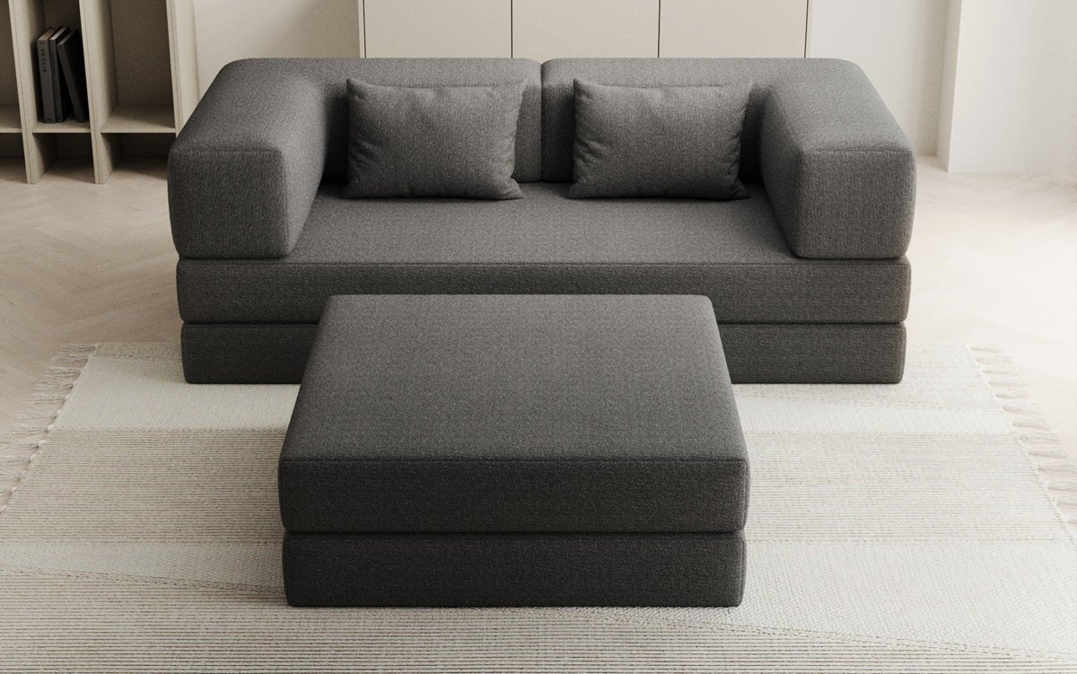 Lazy Spar-Set: 3-Sitzer + Hocker in Bouclé