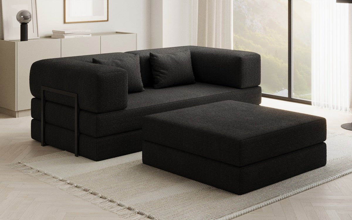 Lazy Spar-Set: 3-Sitzer + Hocker in Bouclé