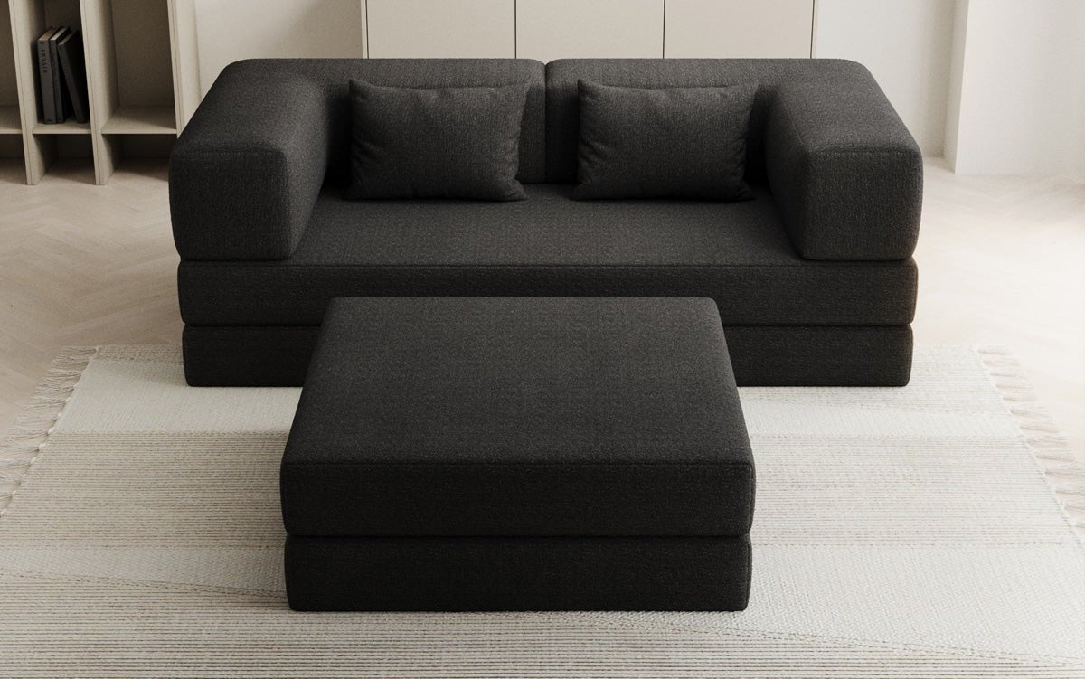 Lazy Spar-Set: 3-Sitzer + Hocker in Bouclé
