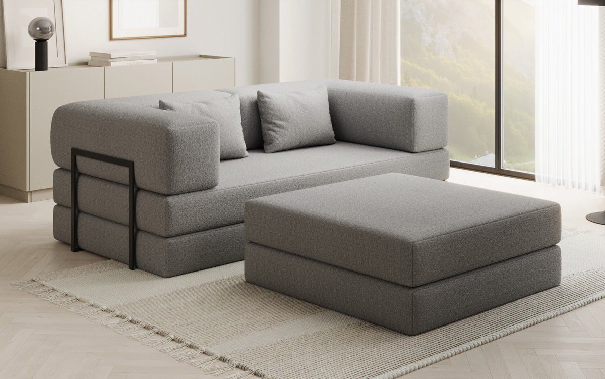 Lazy Spar-Set: 3-Sitzer + Hocker in Bouclé
