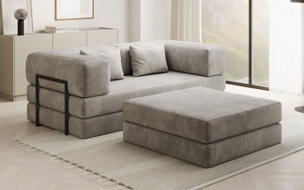 Lazy Spar-Set: 3-Sitzer + Hocker in Samt
