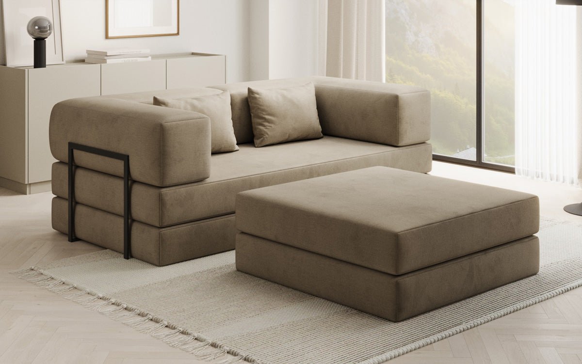 Lazy Spar-Set: 3-Sitzer + Hocker in Samt