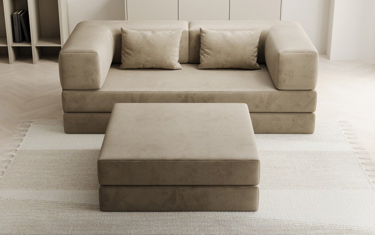 Lazy Spar-Set: 3-Sitzer + Hocker in Samt