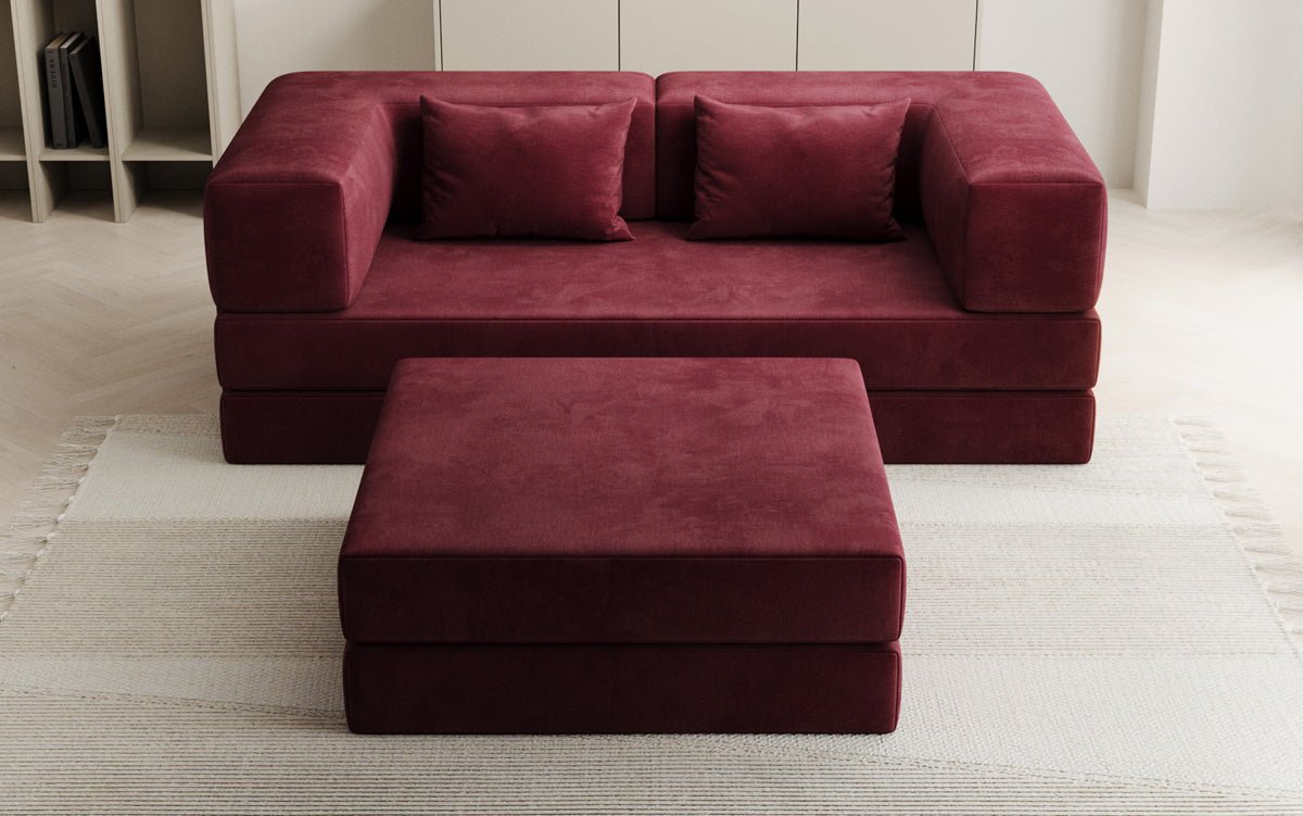 Lazy Spar-Set: 3-Sitzer + Hocker in Samt