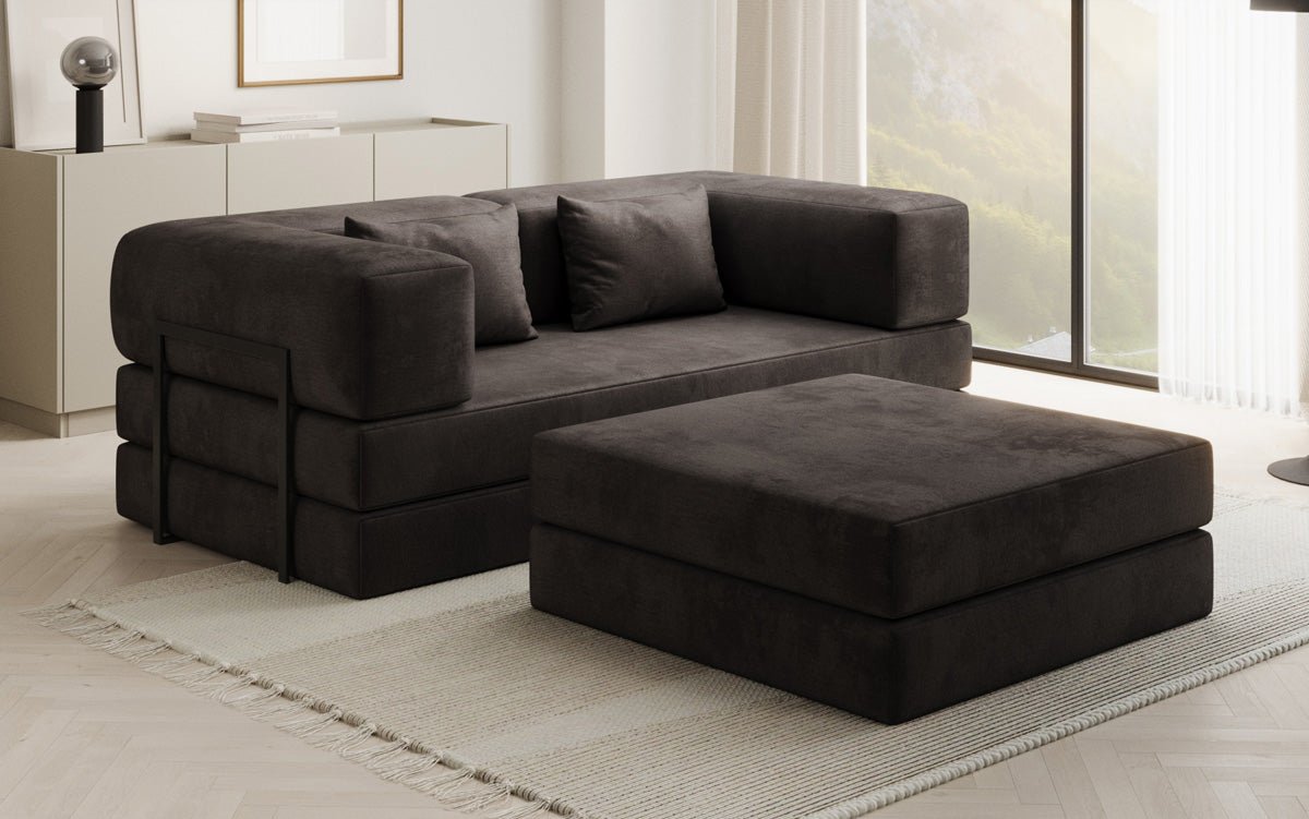 Lazy Spar-Set: 3-Sitzer + Hocker in Samt