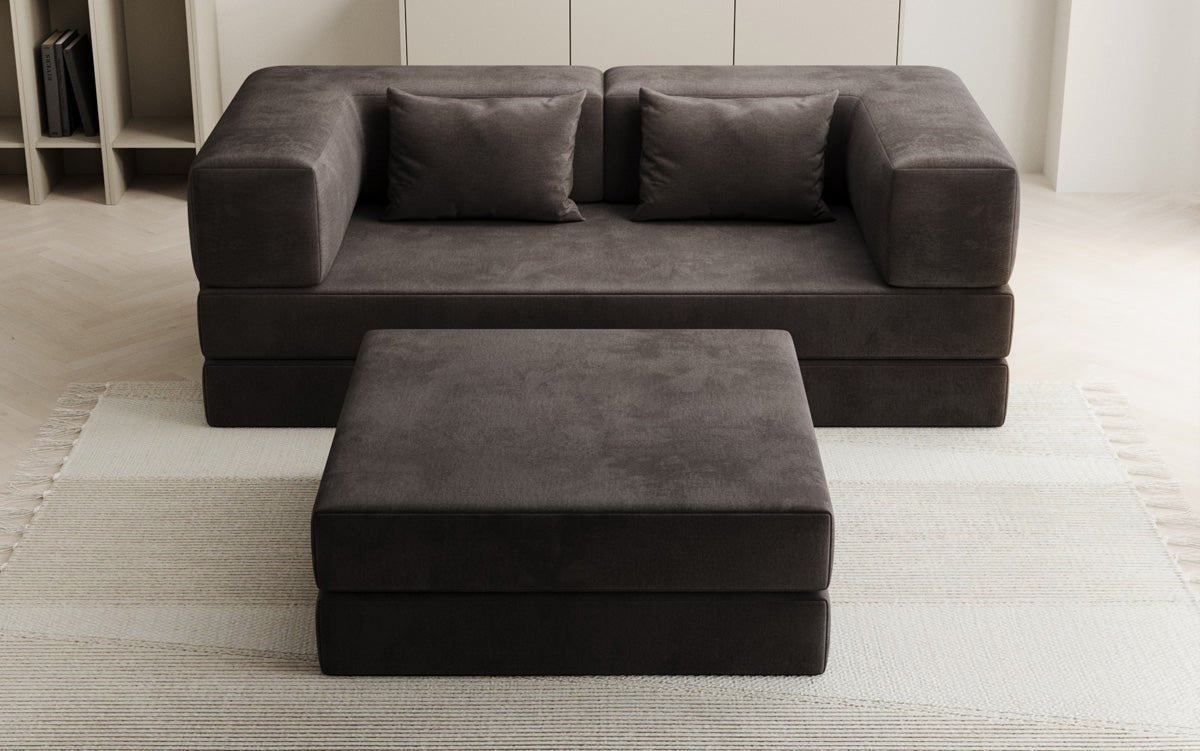 Lazy Spar-Set: 3-Sitzer + Hocker in Samt