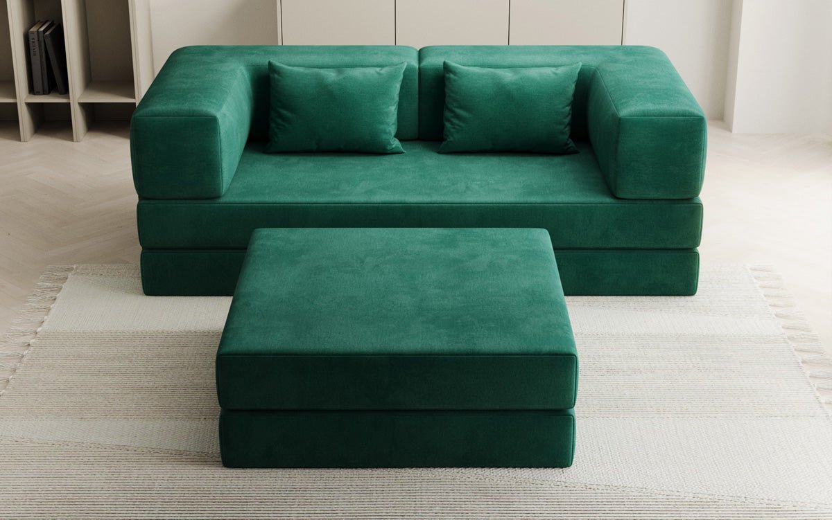 Lazy Spar-Set: 3-Sitzer + Hocker in Samt