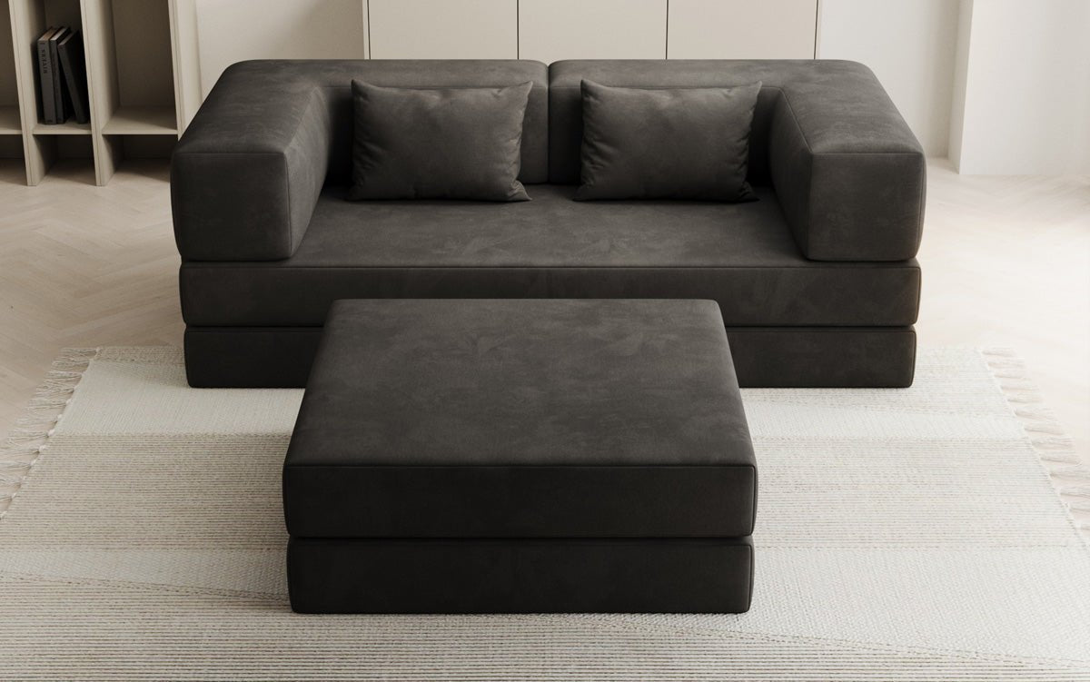 Lazy Spar-Set: 3-Sitzer + Hocker in Samt