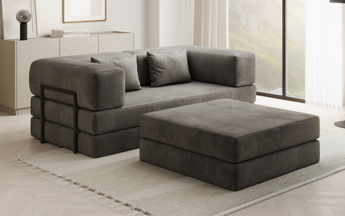 Lazy Spar-Set: 3-Sitzer + Hocker in Samt