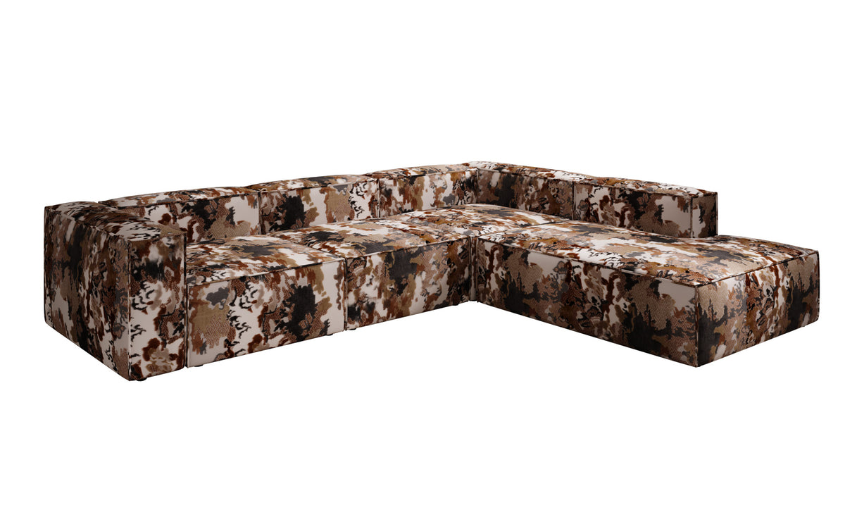 Designer-Ecksofa Lesley mat laanger Ottoman - Jacquard mat Aquarell-Muster