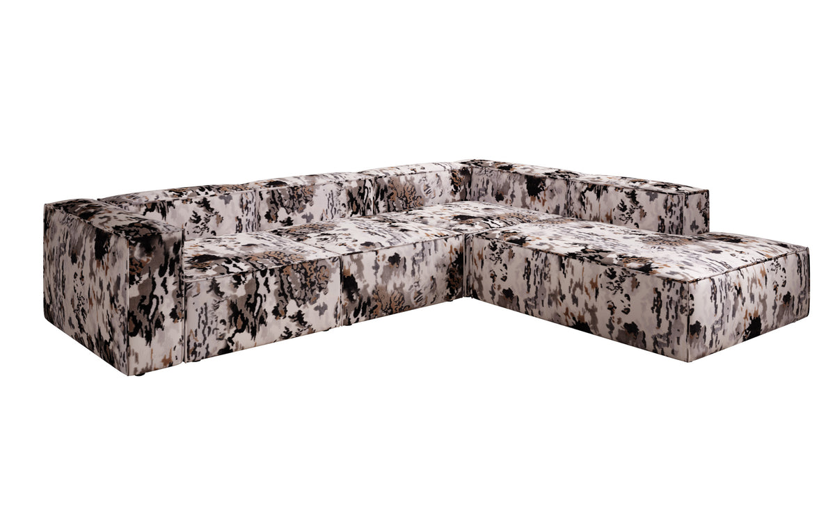 Designer-Ecksofa Lesley mat laanger Ottoman - Jacquard mat Aquarell-Muster