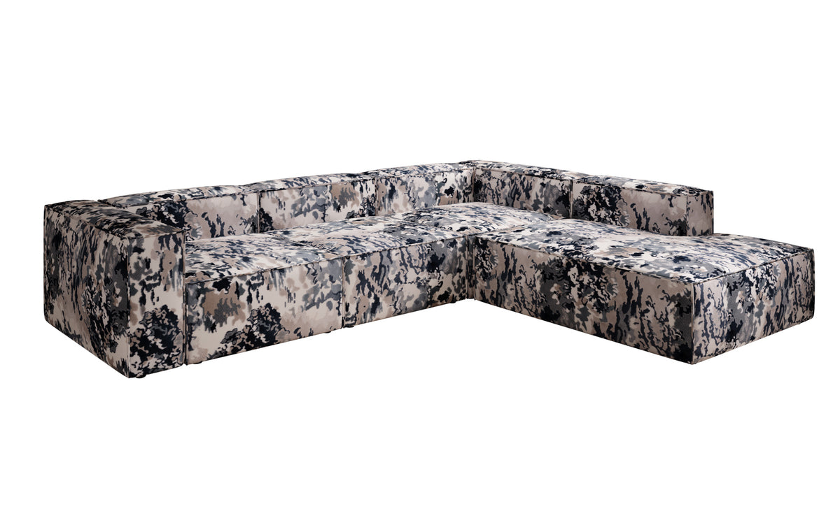Designer-Ecksofa Lesley mat laanger Ottoman - Jacquard mat Aquarell-Muster