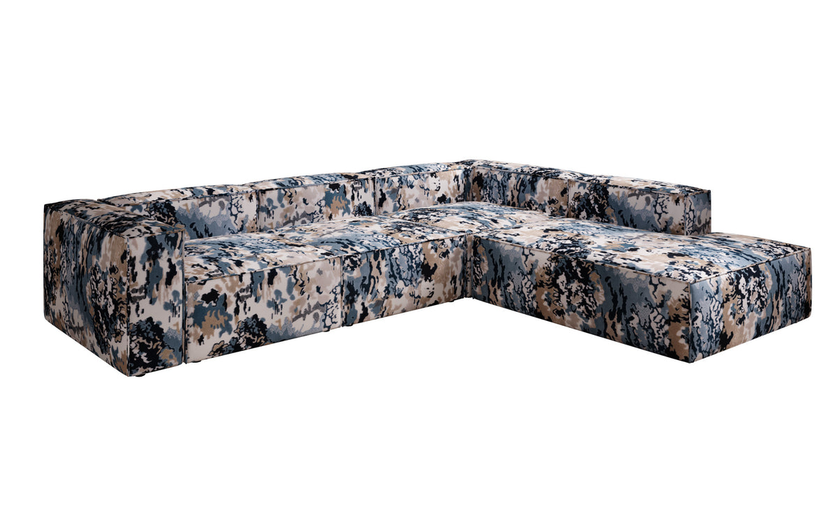 Designer-Ecksofa Lesley mat laanger Ottoman - Jacquard mat Aquarell-Muster
