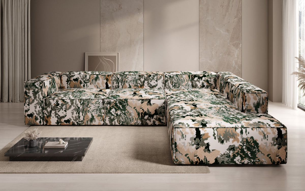 Designer-Ecksofa Lesley mat laanger Ottoman - Jacquard mat Aquarell-Muster