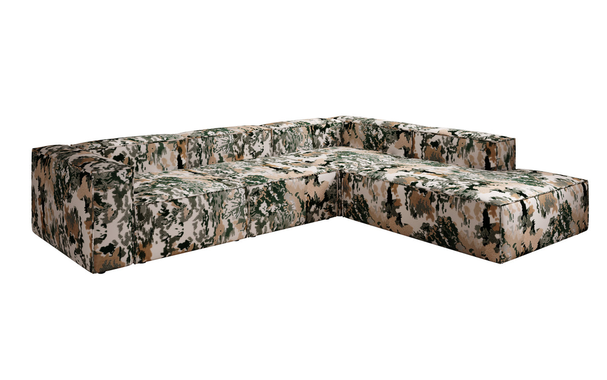 Designer-Ecksofa Lesley mat laanger Ottoman - Jacquard mat Aquarell-Muster