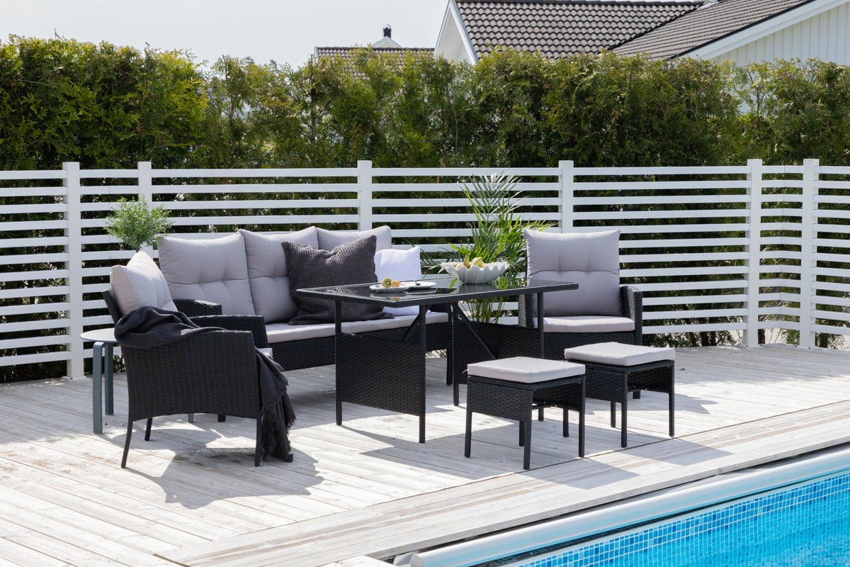 Loungeset Ruby - aus schwarzem Rattan mit grauen Kissen