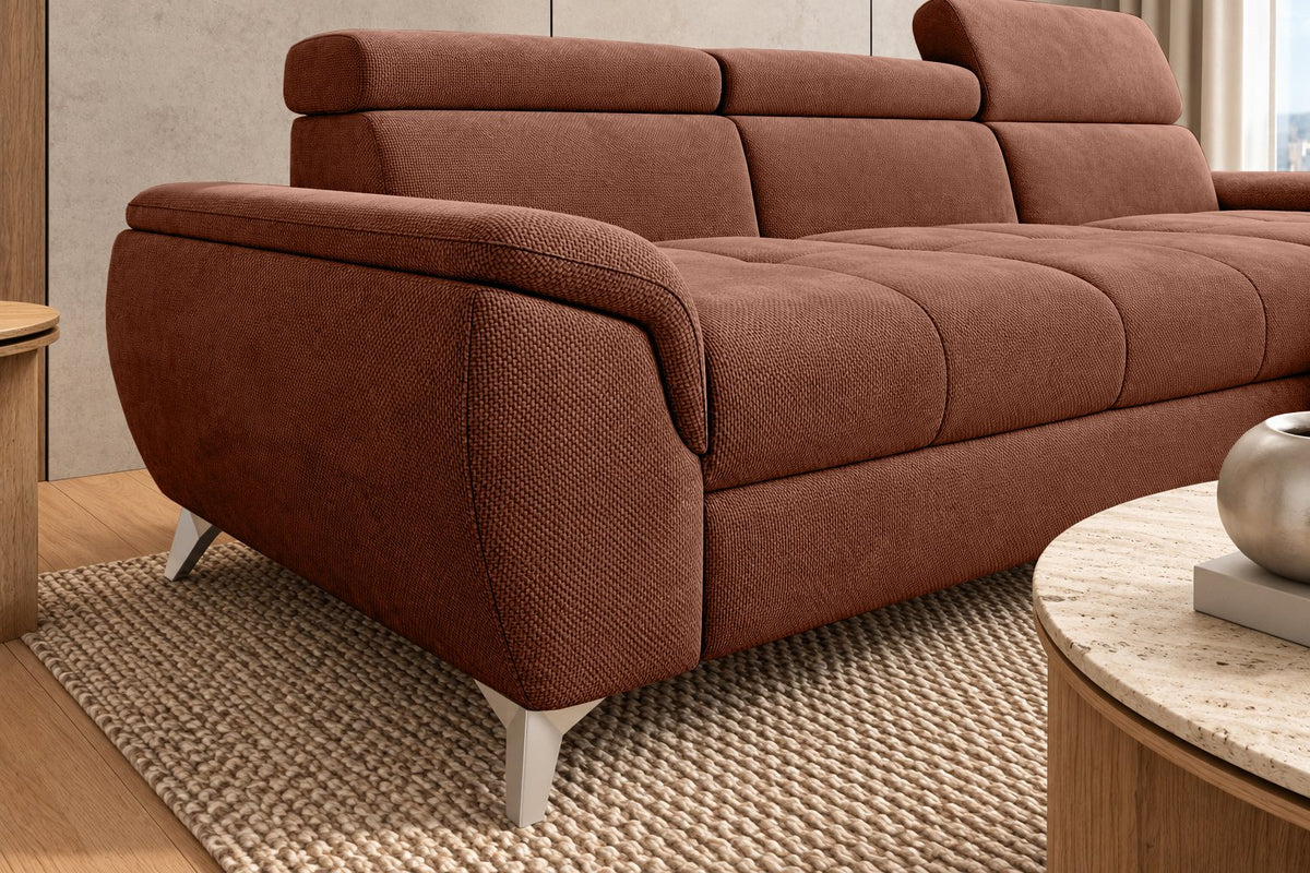 Ecksofa Luno in Strukturstoff Terrakotta – Detailansicht