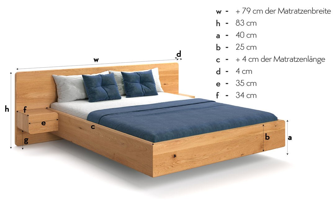 Designer Holzbett Ophelia aus massiver Eech an der Schwebeoptik