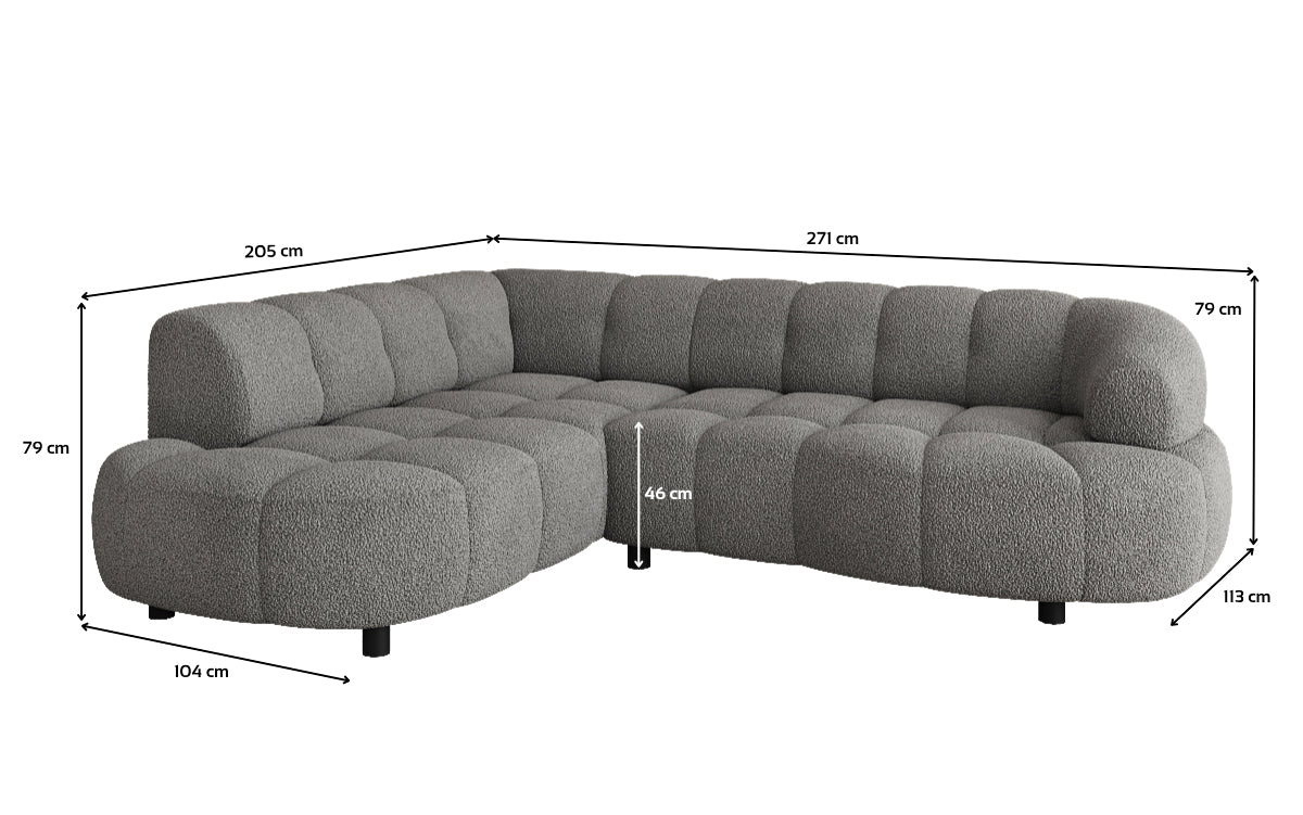 Designer Sofa Olivia Mini in Teddy Bouclé mit elektrischer Sitzerweiterung