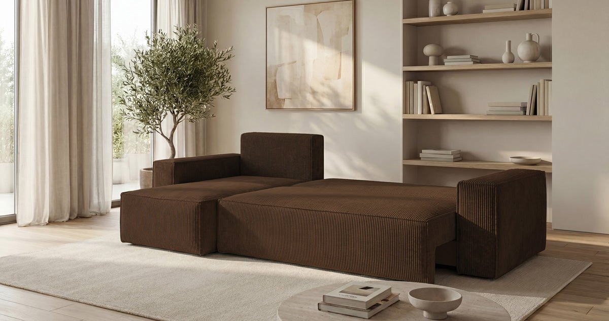 Designer-Sofa Lunaro Mini mat Schlof- a Klappfunktioun a Cord