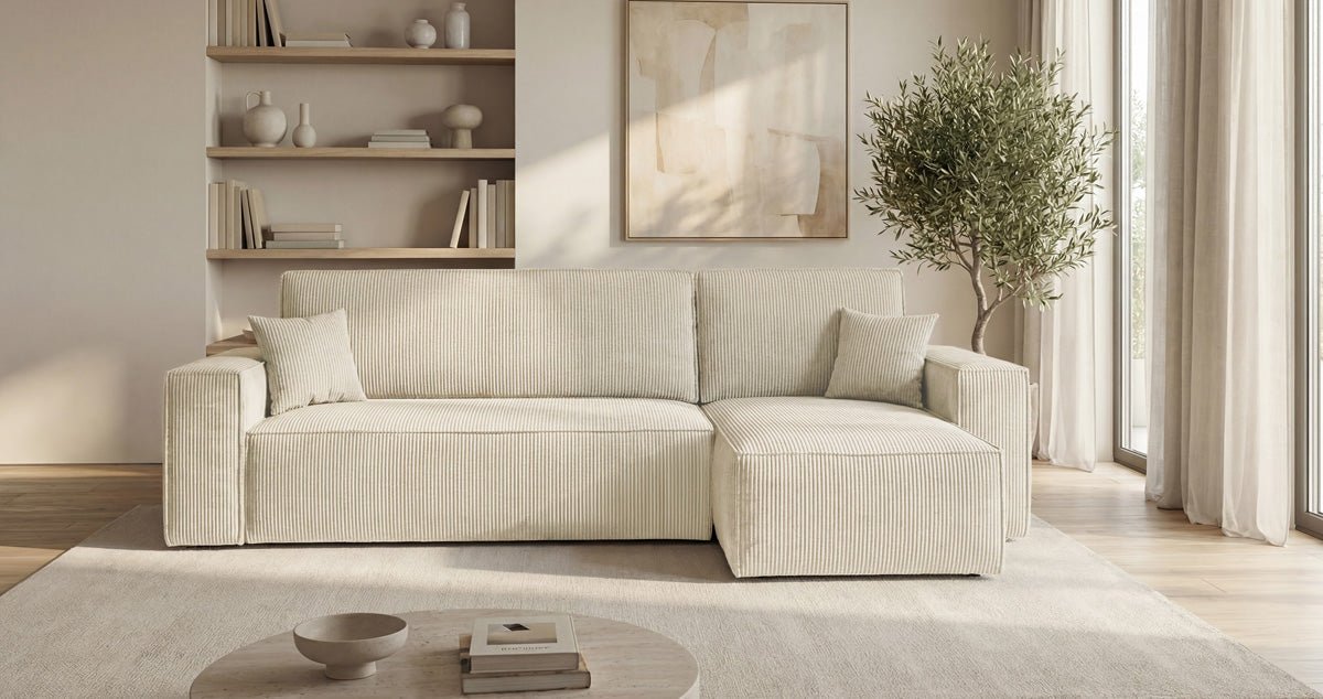 Designer-Sofa Lunaro Mini mat Schlof- a Klappfunktioun a Cord