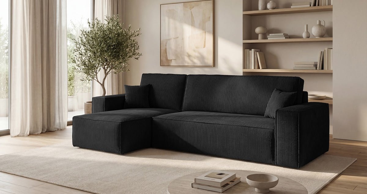 Designer-Sofa Lunaro Mini mat Schlof- a Klappfunktioun a Cord