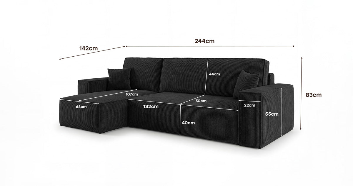 Designer-Sofa Lunaro Mini mat Schlof- a Klappfunktioun a Cord