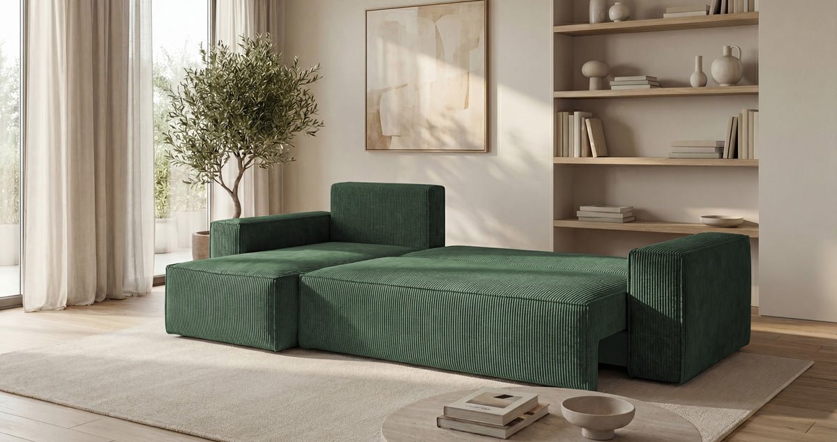 Designer-Sofa Lunaro Mini mat Schlof- a Klappfunktioun a Cord