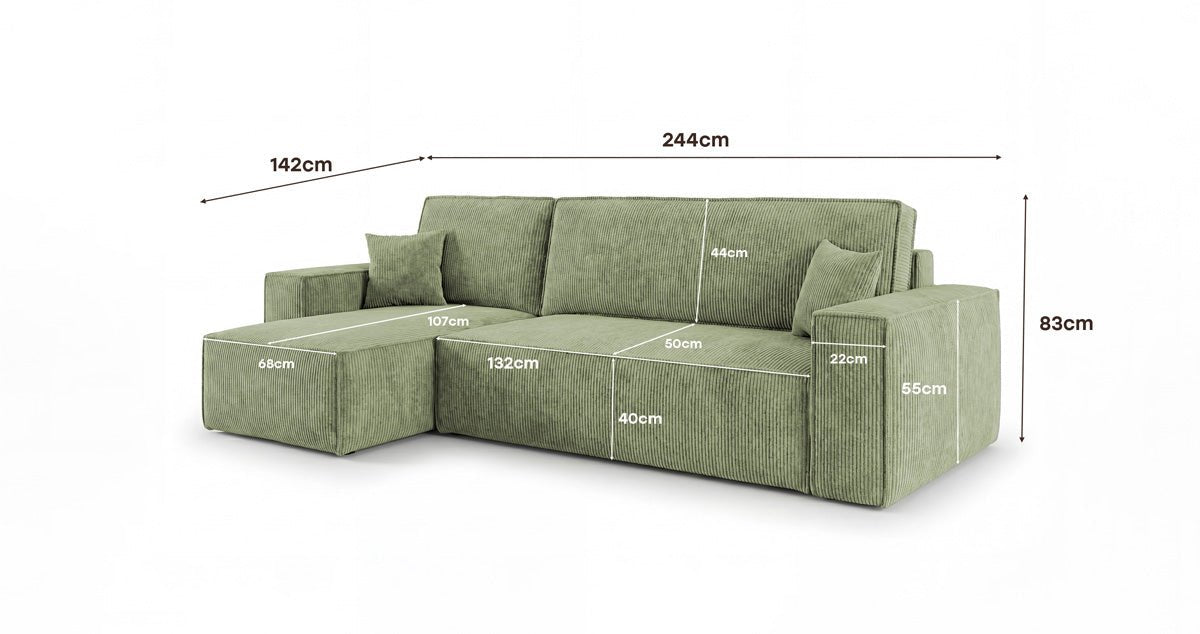 Designer-Sofa Lunaro Mini mat Schlof- a Klappfunktioun a Cord