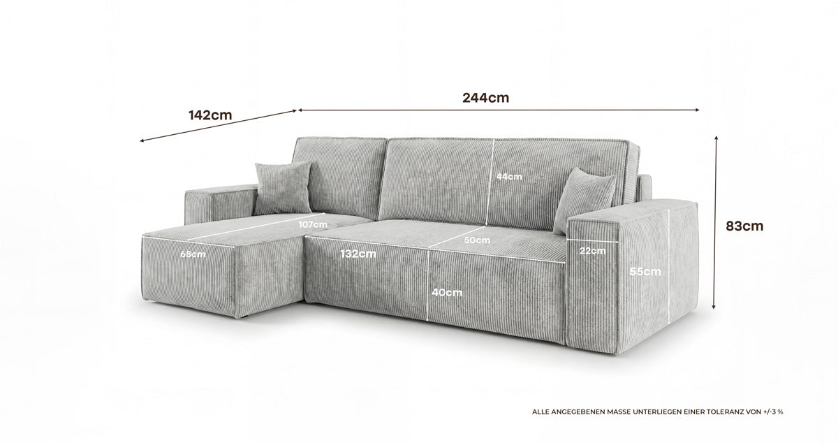 Designer-Sofa Lunaro Mini mat Schlof- a Klappfunktioun a Cord