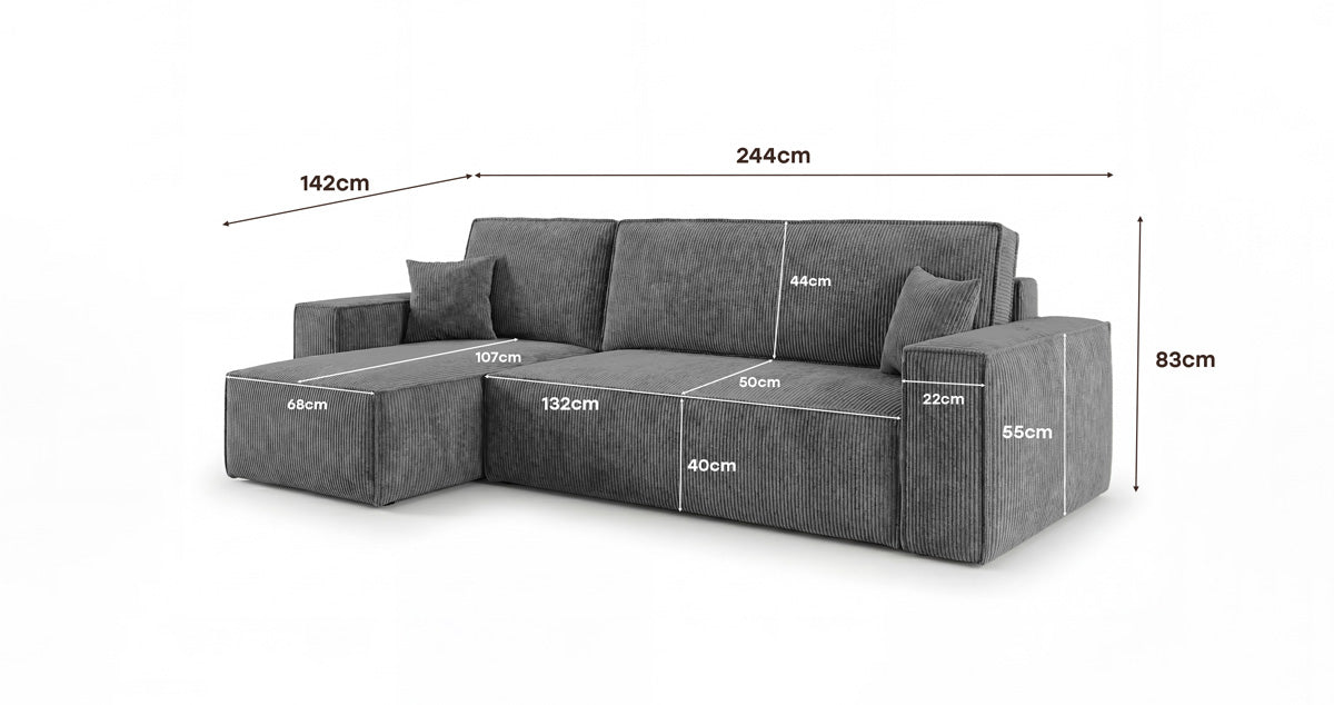 Designer-Sofa Lunaro Mini mat Schlof- a Klappfunktioun a Cord