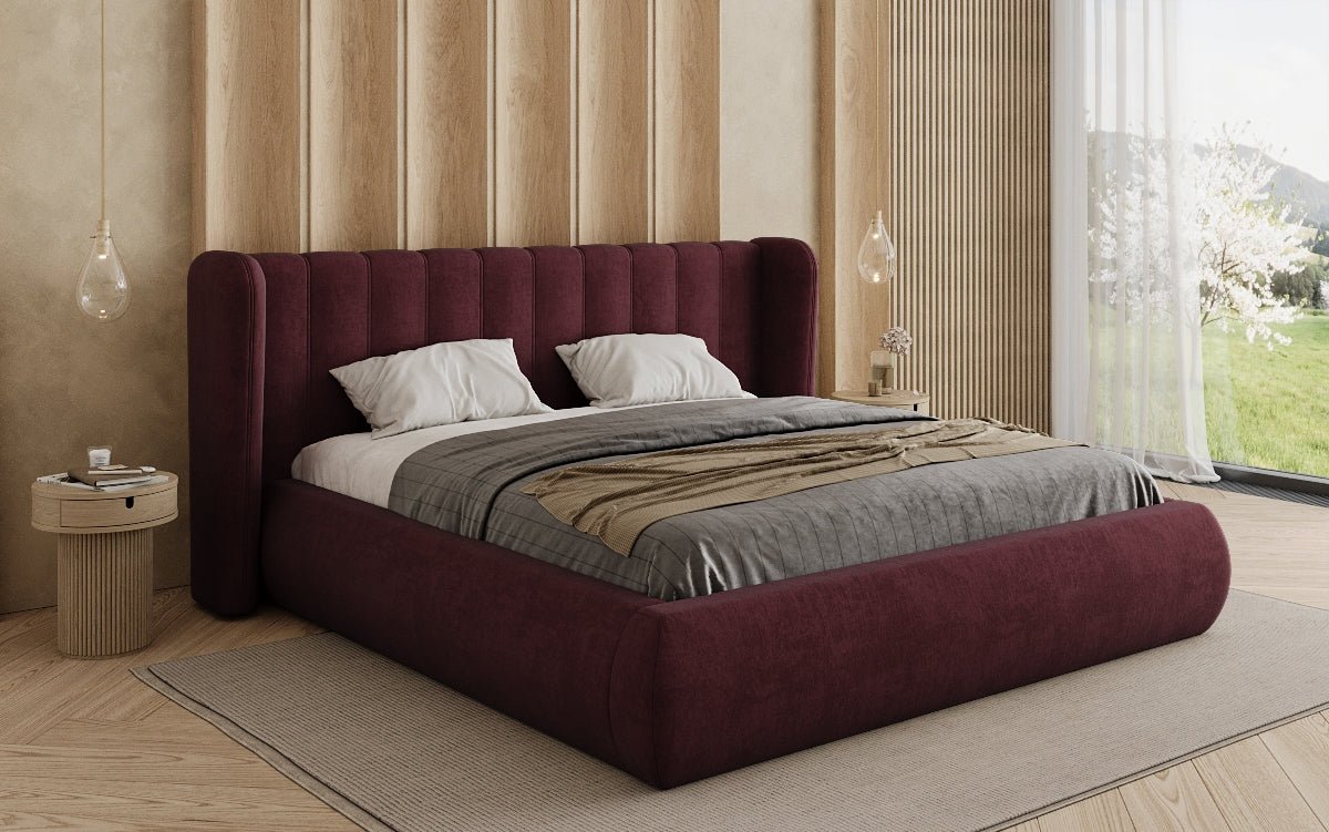 Designer-Polsterbett Valentina aus Samt mat Späicherplaz