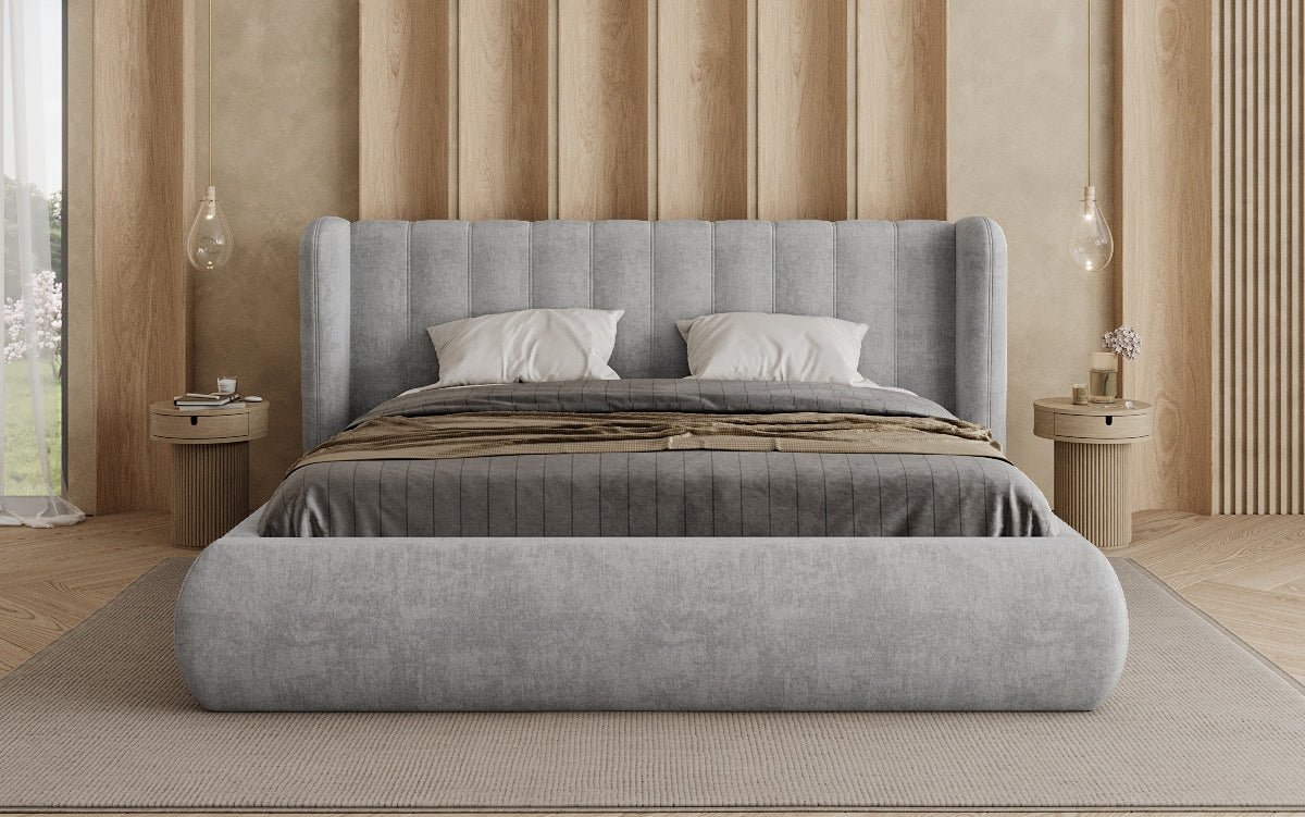 Designer-Polsterbett Valentina aus Samt mat Späicherplaz
