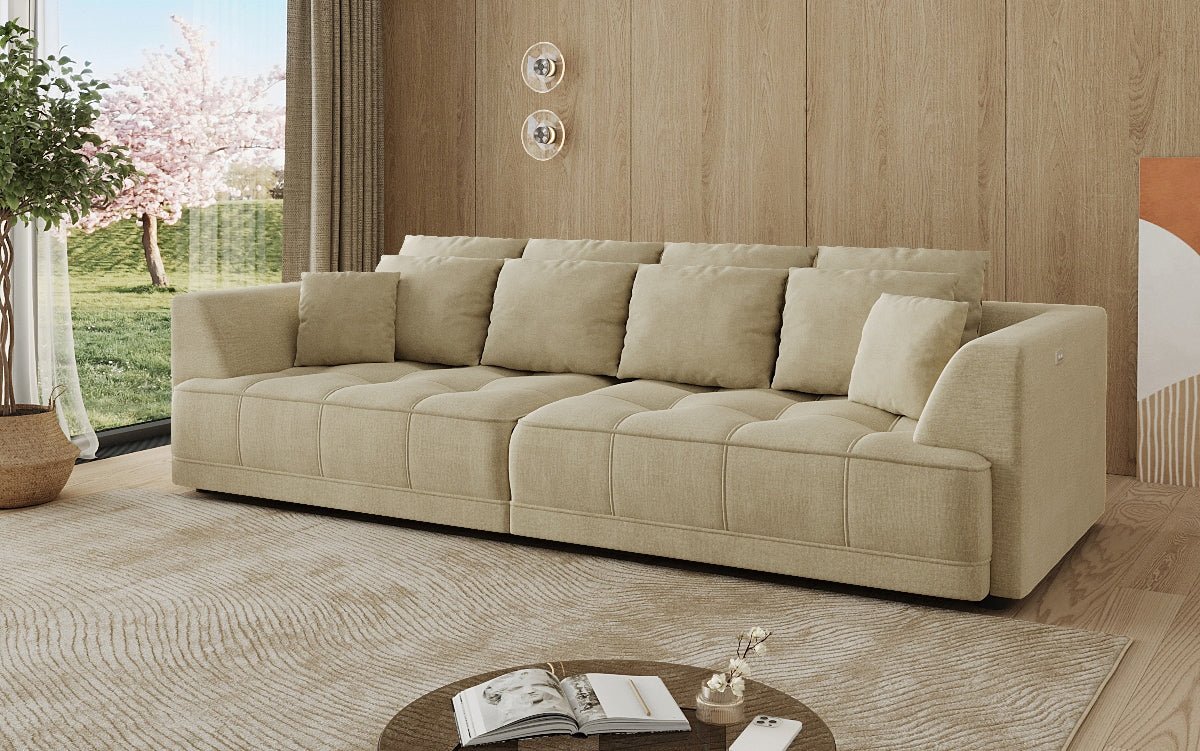 Designer grousst Sofa Nuvo aus Samett mat elektrescher Schloffunktioun