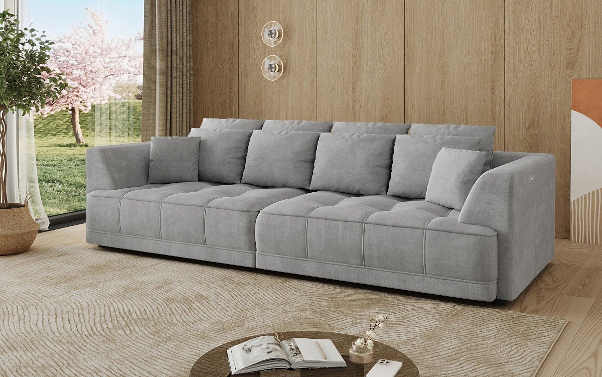Designer grousst Sofa Nuvo aus Samett mat elektrescher Schloffunktioun
