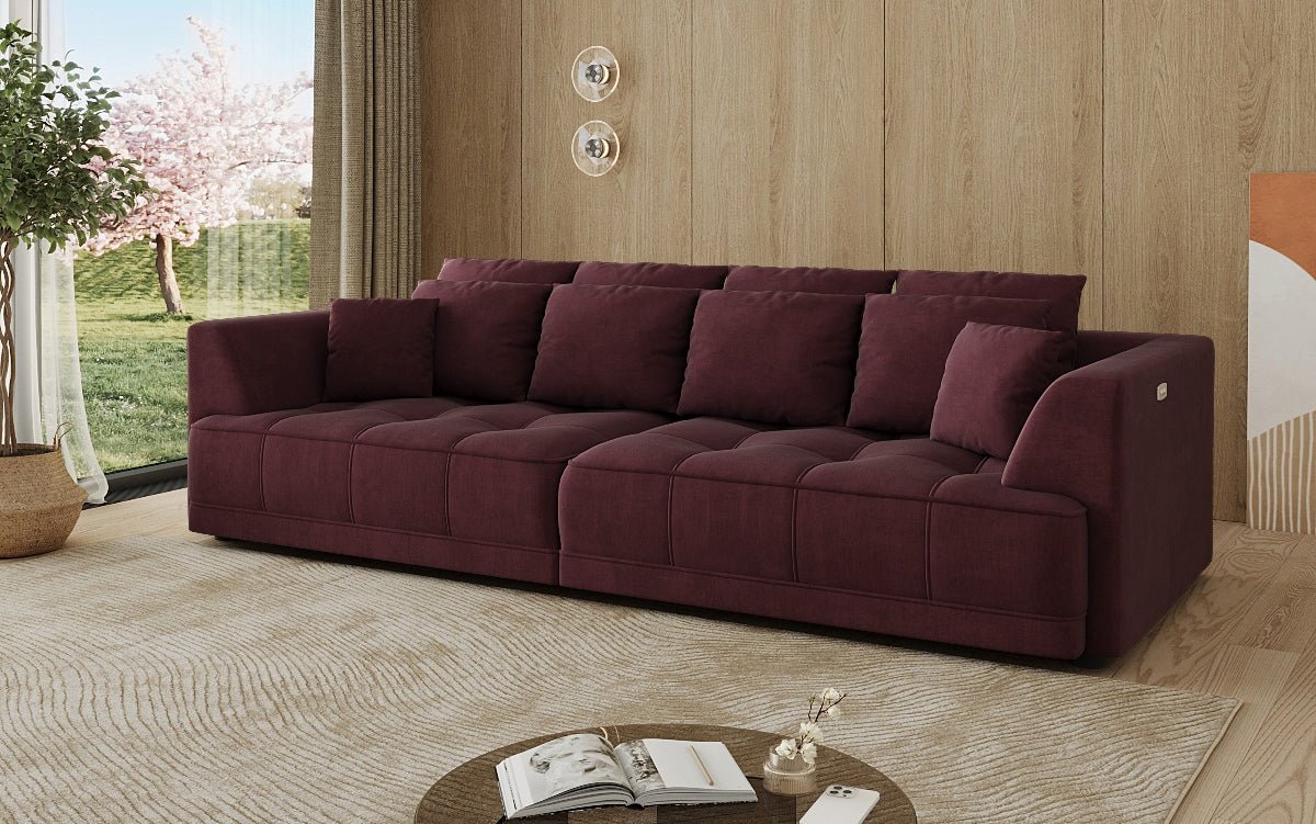 Designer grousst Sofa Nuvo aus Samett mat elektrescher Schloffunktioun