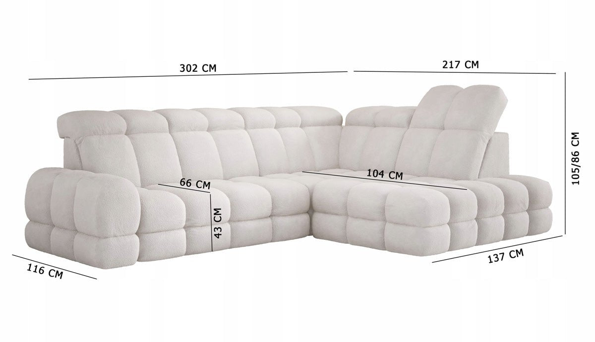 Designer Sofa Lima L with electric sleeping function in bouclé