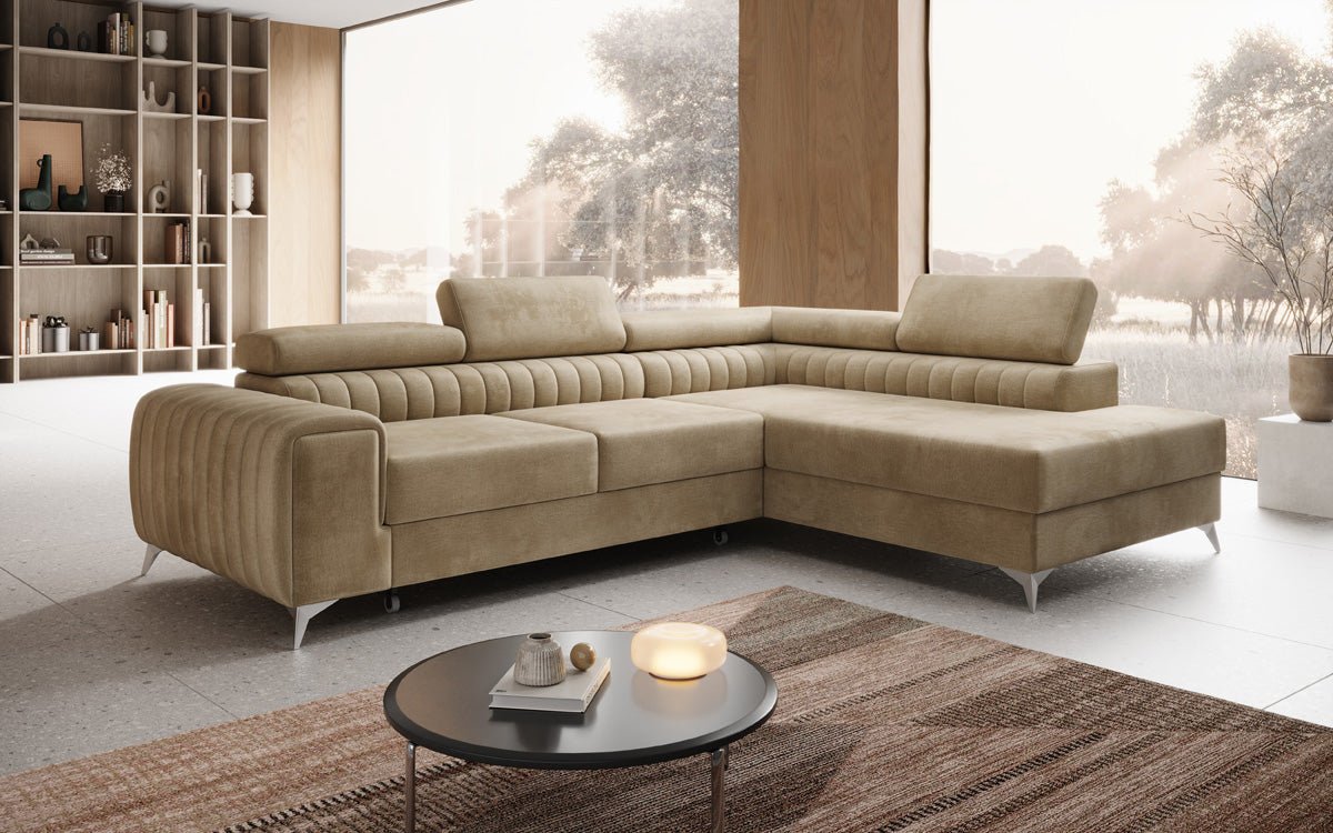 Designer Sofa Aurea L mat Schloof- an Zesummeklappfunktioun a Samt