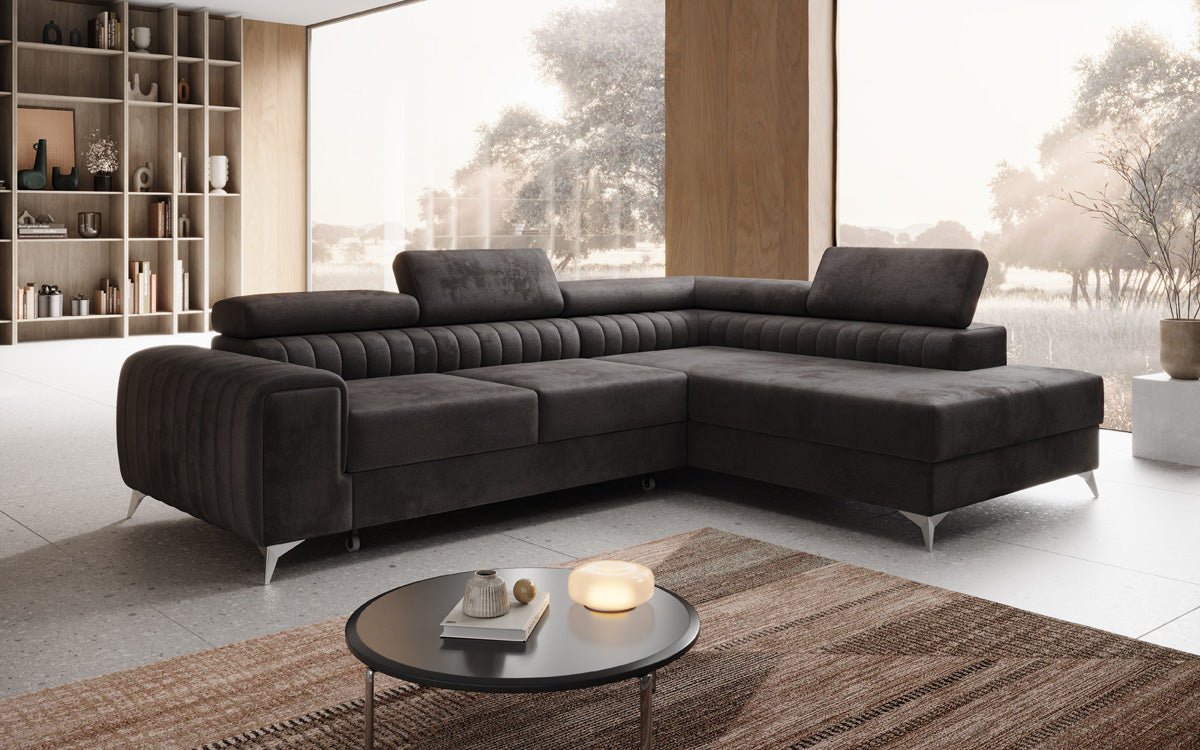 Designer Sofa Aurea L mat Schloof- an Zesummeklappfunktioun a Samt