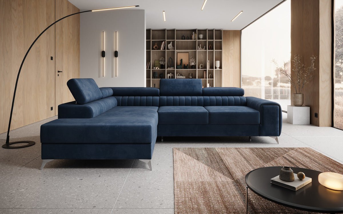 Designer Sofa Aurea L mat Schloof- an Zesummeklappfunktioun a Samt